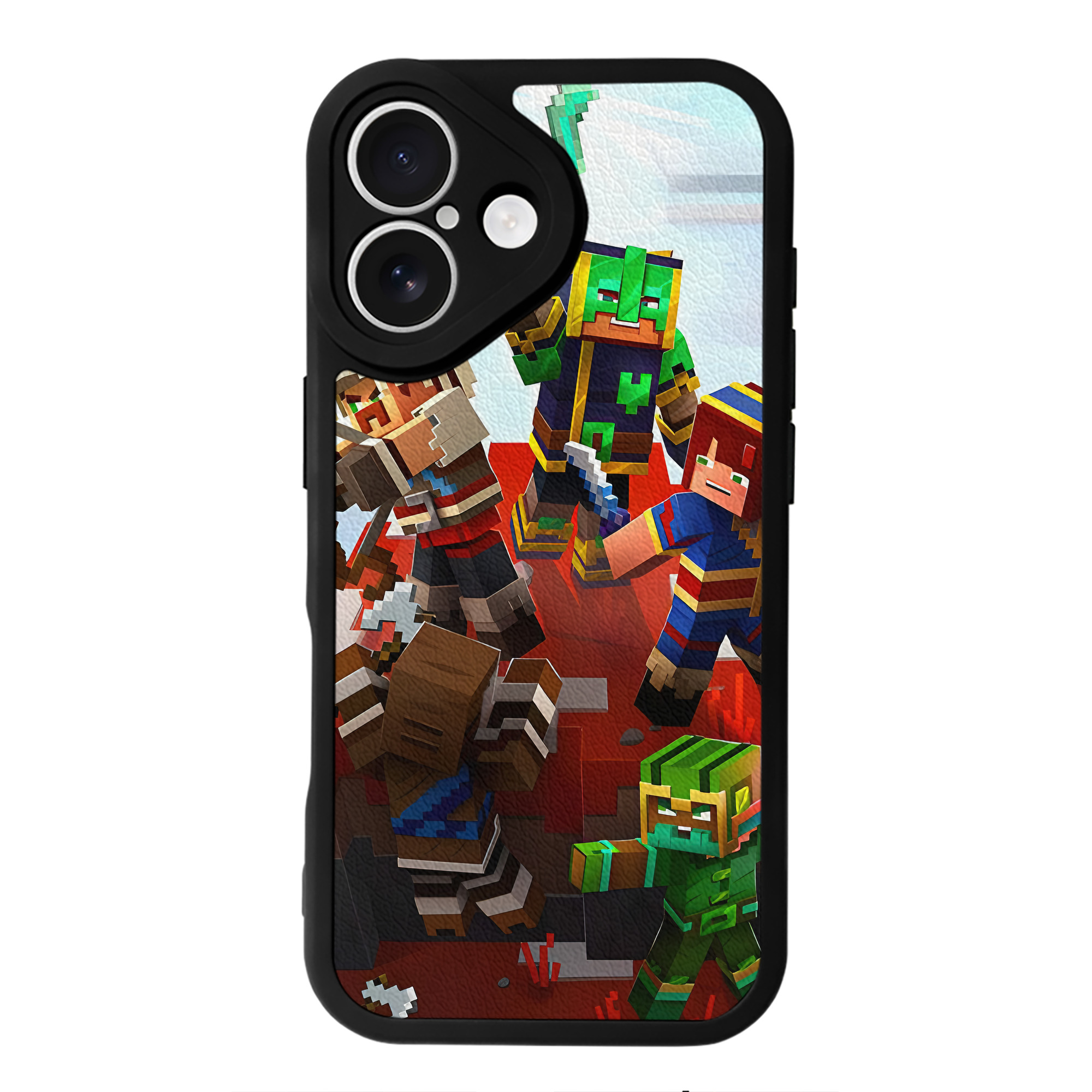 （画像用） マインクラフト ブロックの世界 Minecraft MC Block world 【iPhone 16シリーズ対応】シリコンスマホケース（レザー調） 材質：シリコン